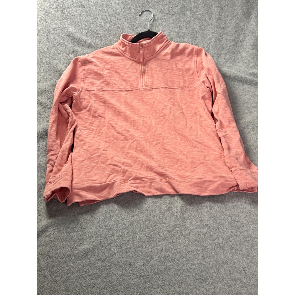 Orvis Womens Coral Pink‎ Slub Knit Quarter Zip Pullover Long Sleeve Sweater L
